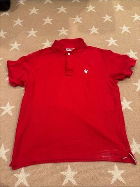 BOAST Red Men's Polo Shirt with Leaf Embroidery